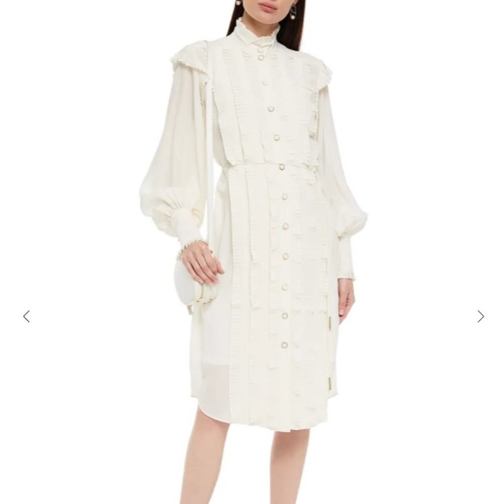 Zimmermann Wavelength Placement Ruffle Dress in Silk Ivory